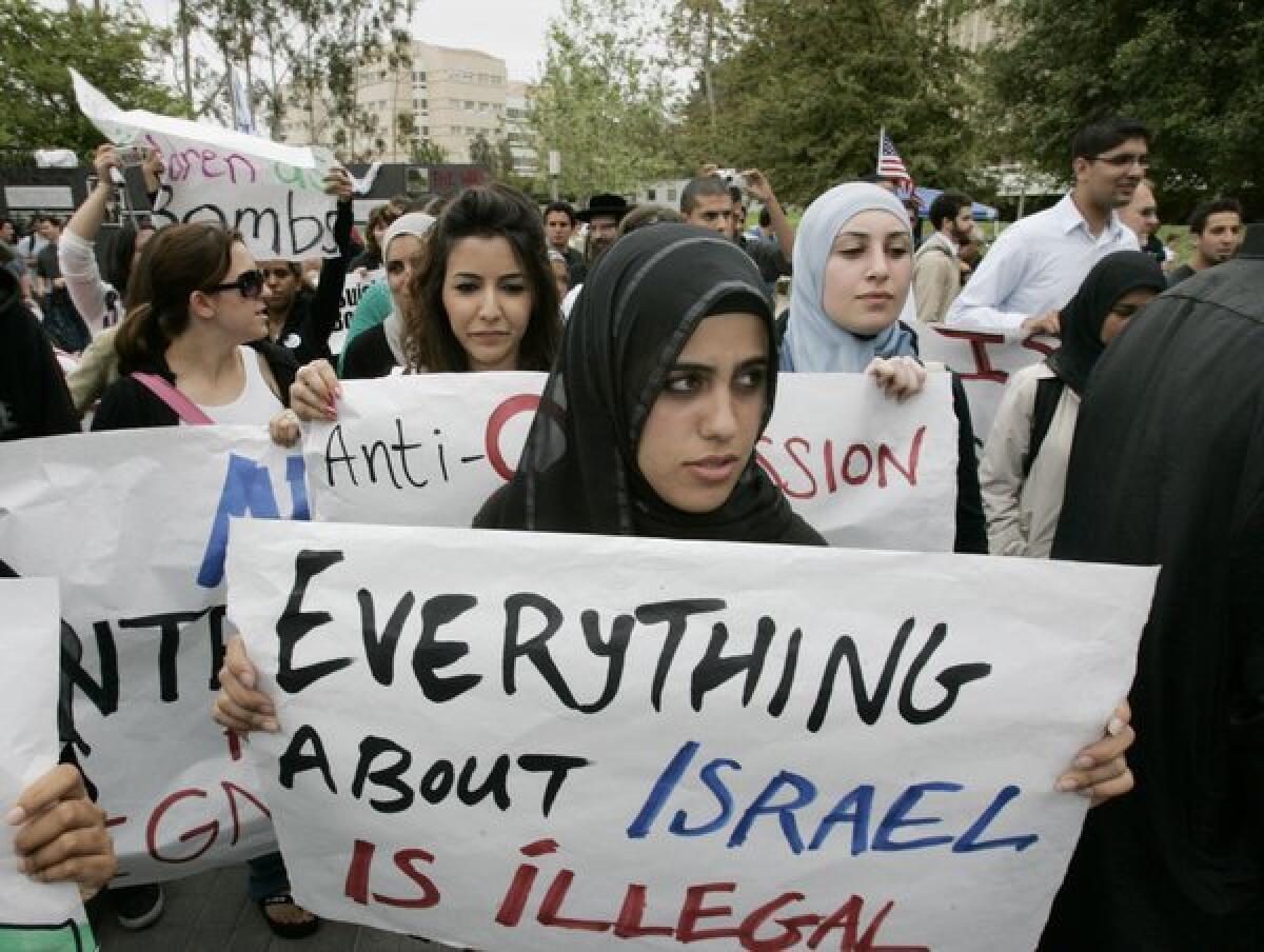 Muslim students and others at UC Irvine participated in a campus protest in 2006 against Israeli polices.