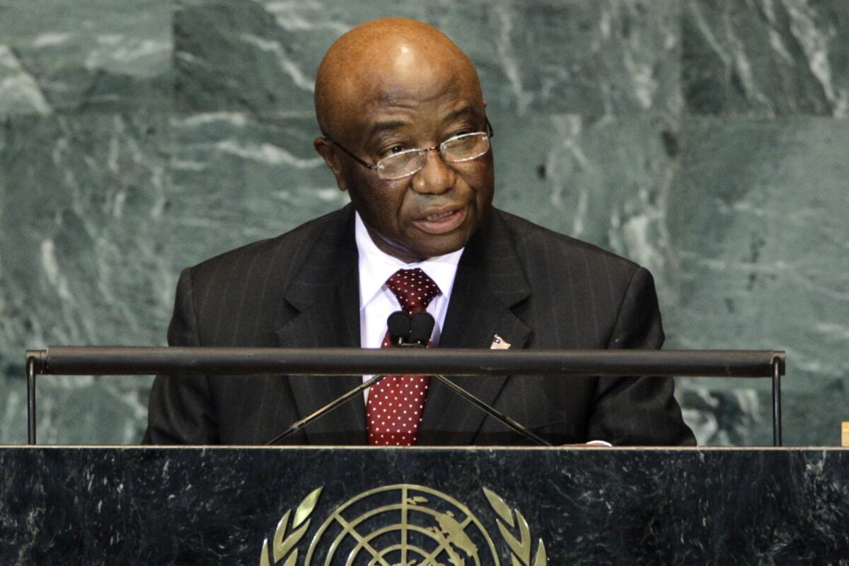 Joseph Boakai, then vice president of Liberia, addresses the U.N. General Assembly in 2009.