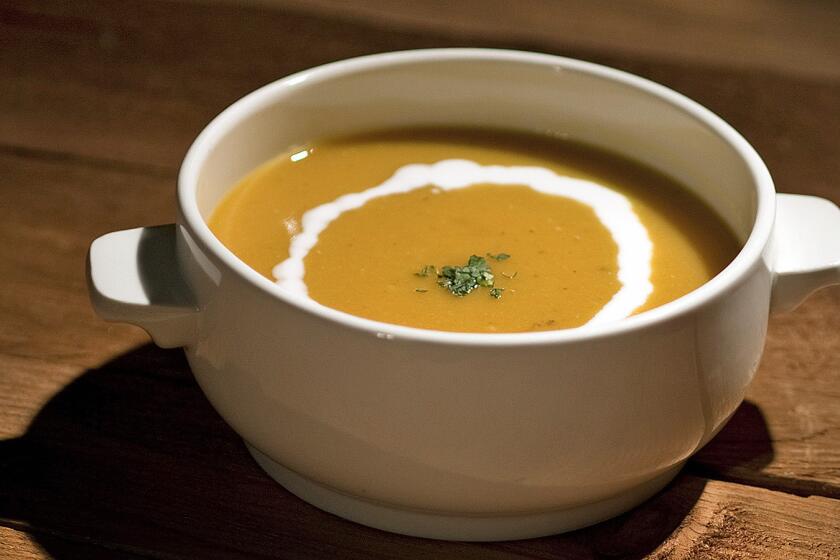 This is quick orange lentil soup for Hanukkah.