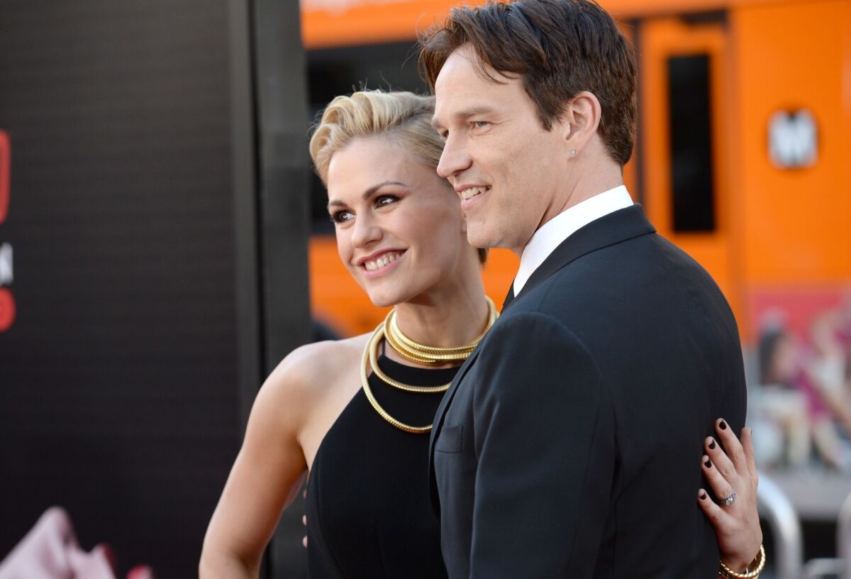 "True Blood's" Anna Paquin and Stephen Moyer attend the premiere of HBO's "True Blood" Season 7 at TCL Chinese Theatre on June 17, 2014 in Hollywood.