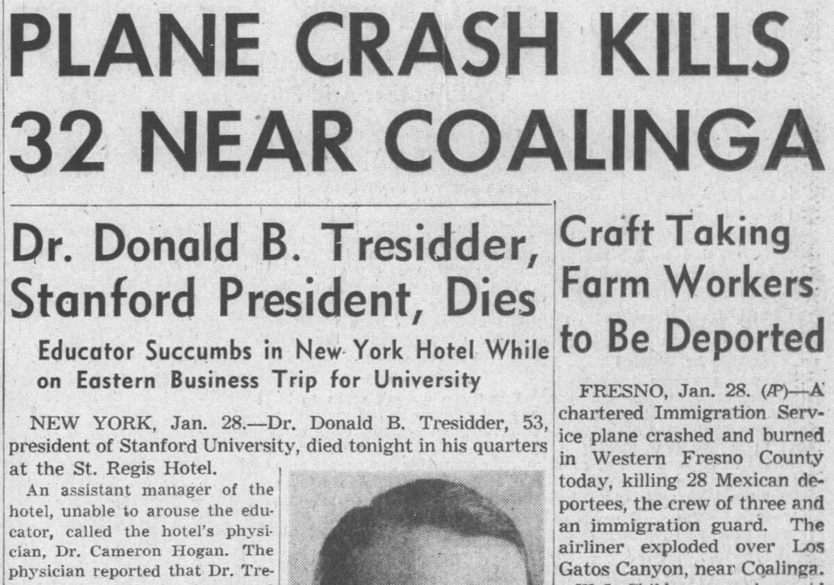 LA Times newspaper clipping Los Gatos Canyon plane crash