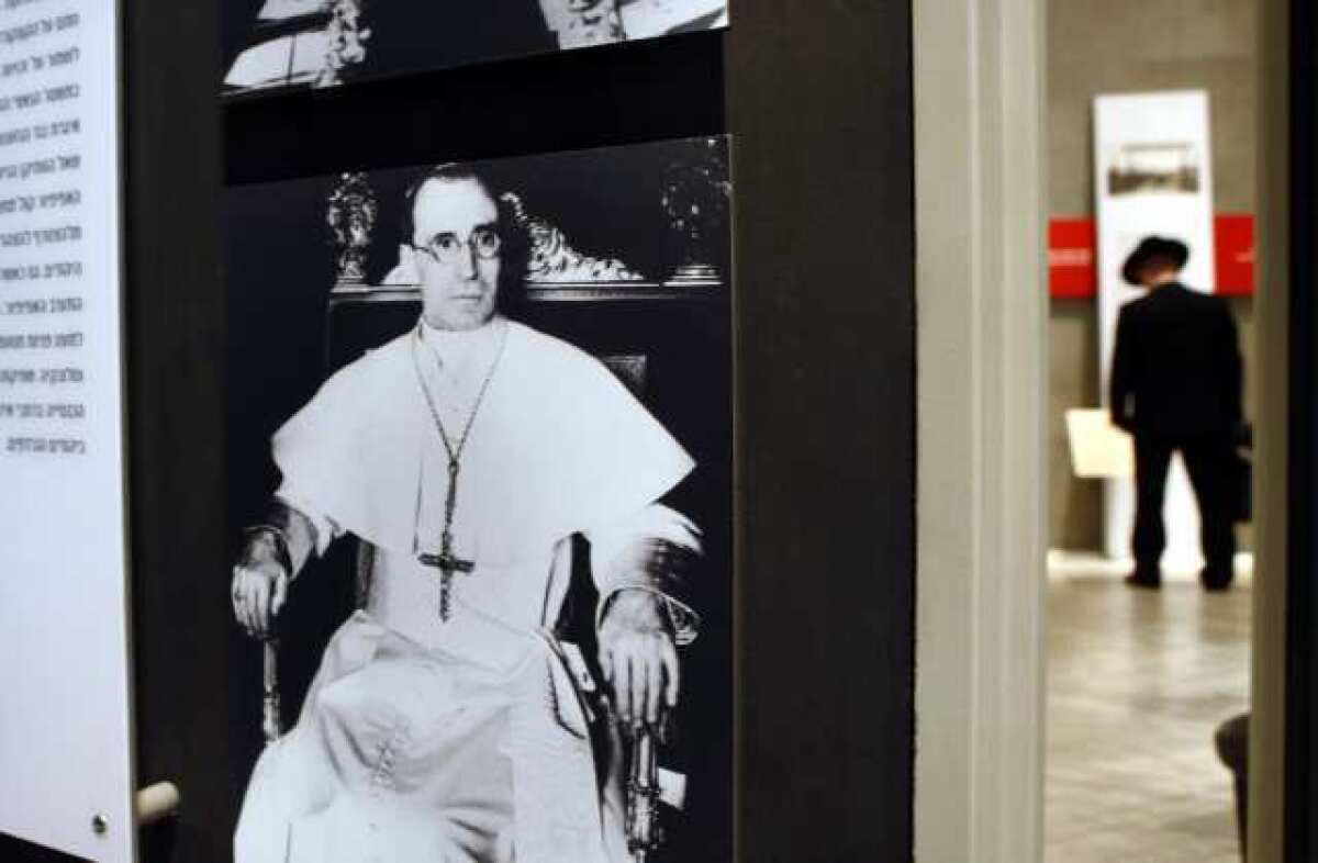 An exhibit featuring Pope Pius XII at the Yad Vashem Holocaust Memorial in Jerusalem.