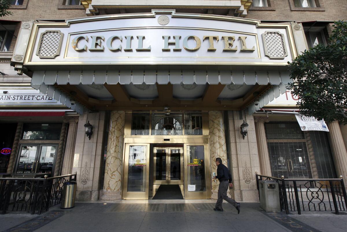 The entrance to the Cecil Hotel.