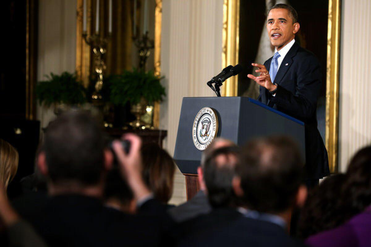 President Obama holds a news conference in the East Room of the White House in Washington, D.C.