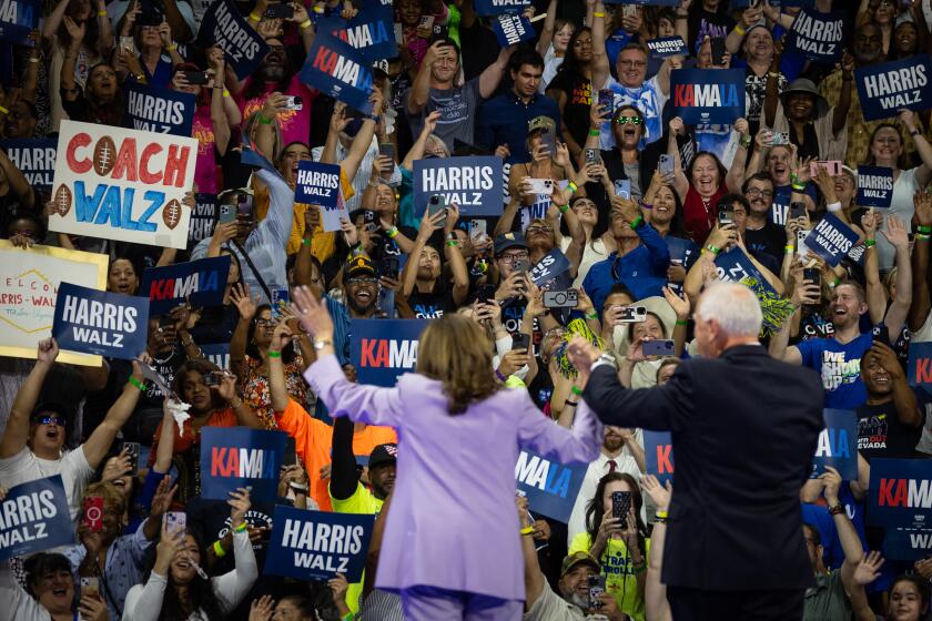 Las Vegas, NV - August 10: Vice President Kamala Harris and Governor Tim Walz Campaign Rally in Las Vegas on Saturday, Aug. 10, 2024 in Las Vegas, NV. (Jason Armond / Los Angeles Times)