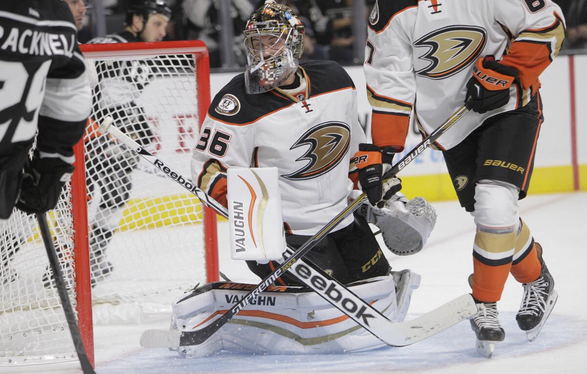 Rookie goalie John Gibson was first off the ice at the Ducks' Tuesday morning skate, typically an indicator of that night's starter.