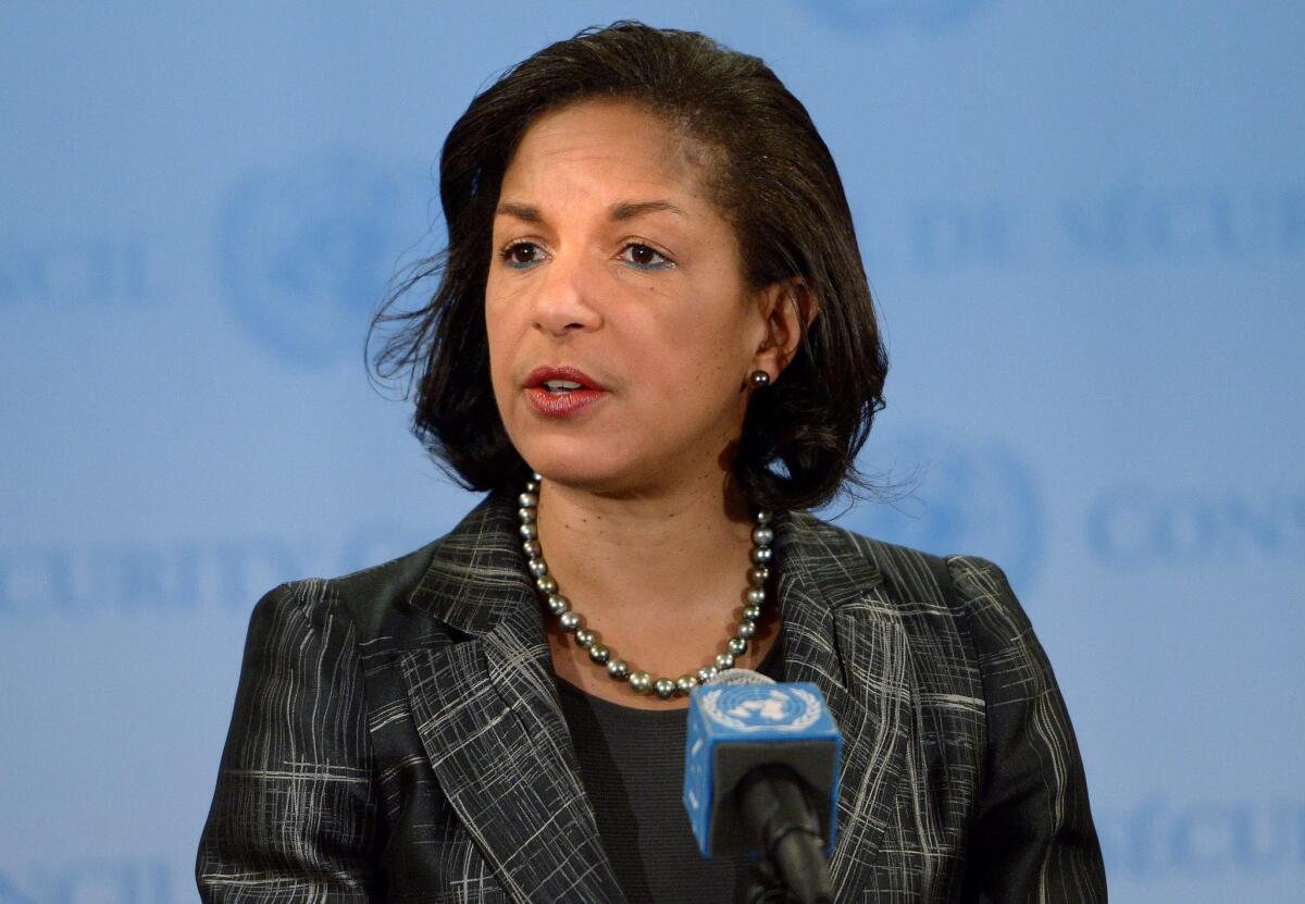 Susan Rice, U.S. ambassador to the United Nations, speaks after an emergency Security Council meeting on North Korea.