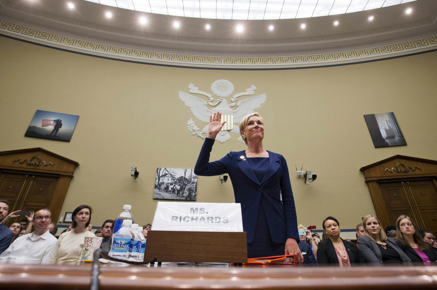 Planned Parenthood Federation of America President Cecile Richards is sworn in on Capitol Hill in Washington on Sept. 29, 2015.