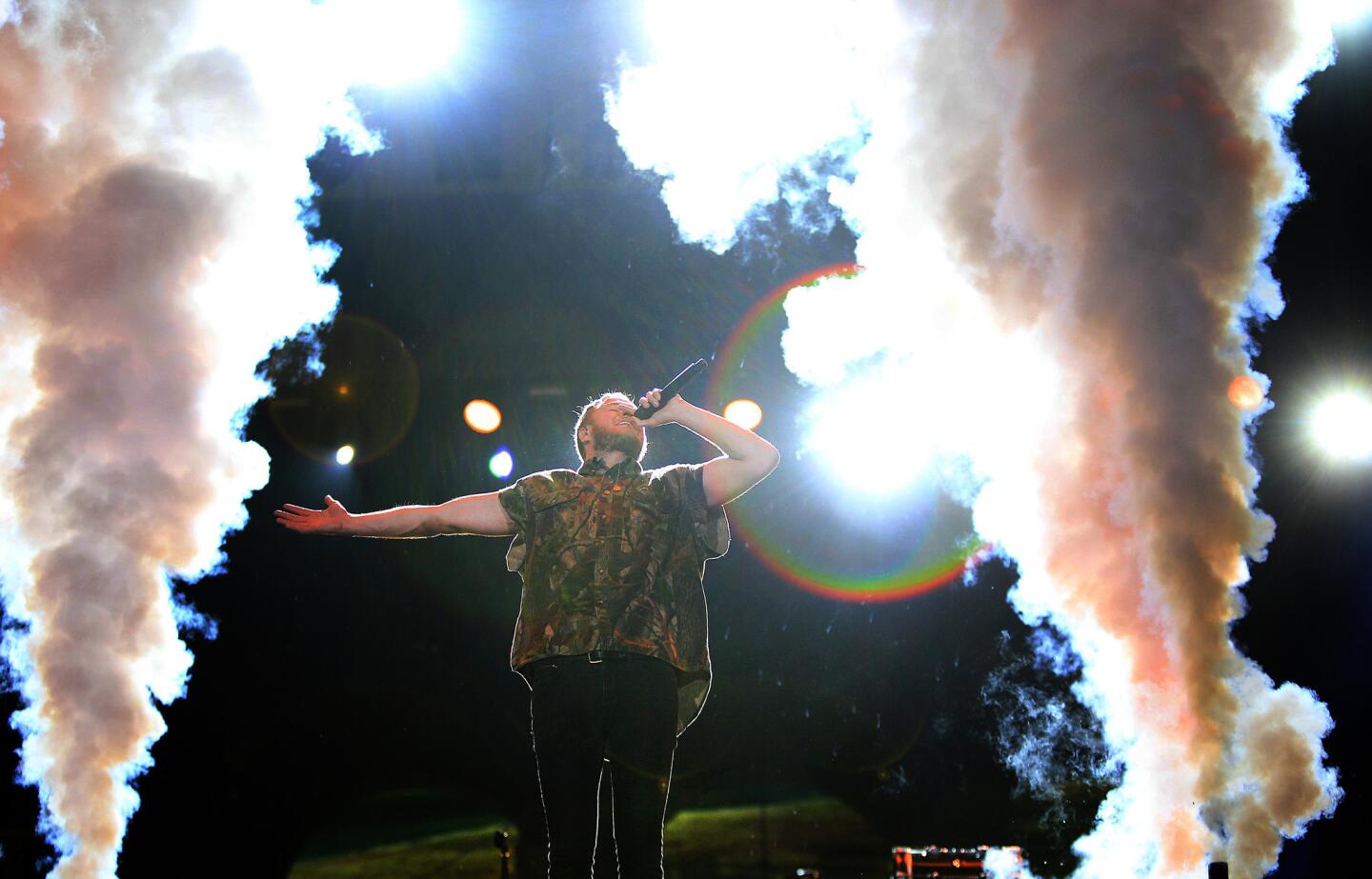 Imagine Dragons singer Dan Reynolds performs at Made in America festival at Grand Park in downtown Los Angeles.