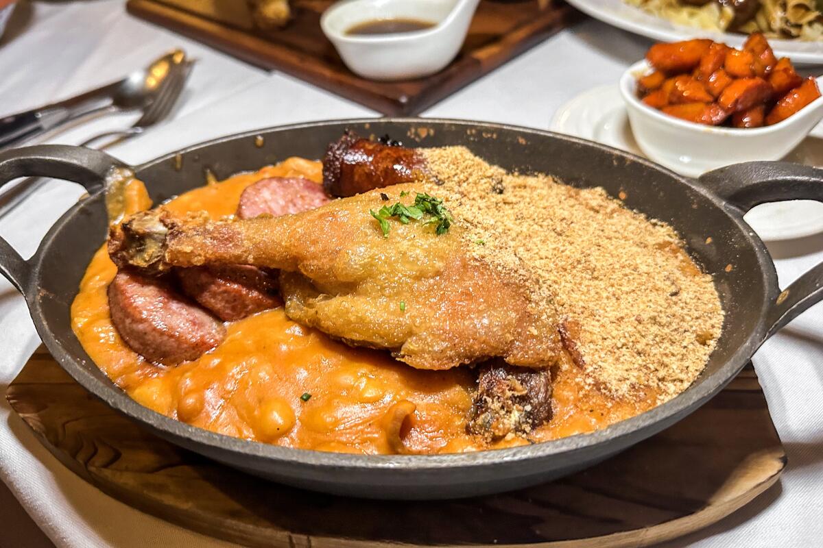 Warming cassoulet with duck confit, sausage and white beans is on the winter menu at French Rotisserie Cafe.