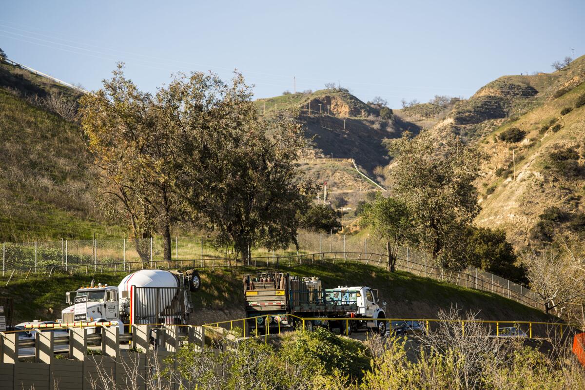 Traffic moves into and out of Southern California Gas Co.'s facility at Aliso Canyon. Because of the four-month leak at the site, L.A. County supervisors voted to set up a strike team to examine oil and gas wells in unincorporated areas.