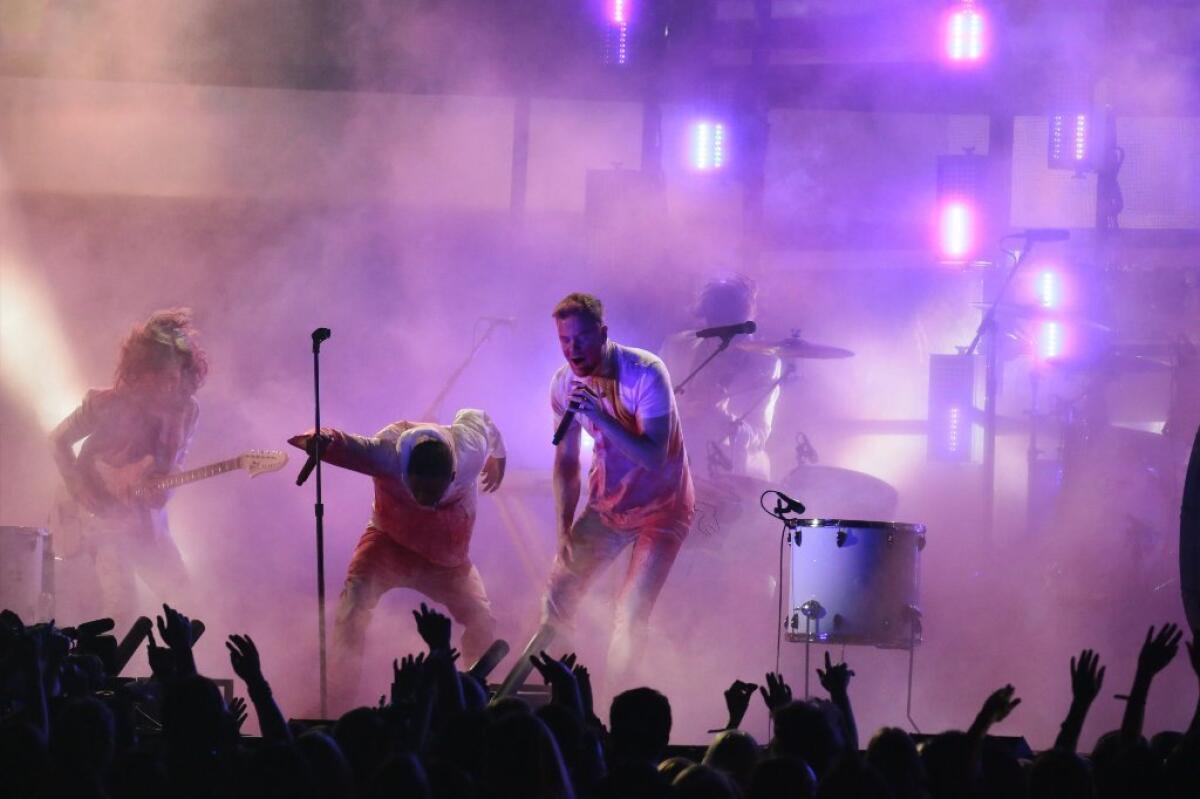 Imagine Dragons perform at the Grammy Awards last month with Kendrick Lamar.