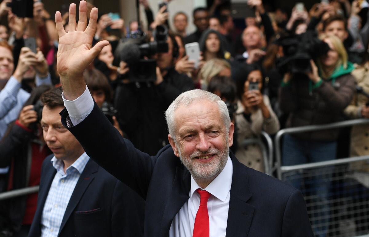 Labor leader Jeremy Corbyn leaves the party headquarters in central London. (Facundo Arrizabalaga / European Pressphoto Agency)