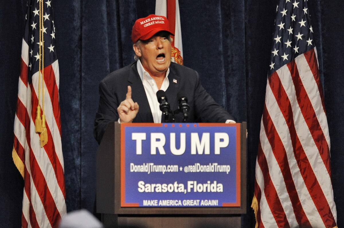 Republican presidential candidate Donald Trump speaks to supporters at a Nov. 28 campaign rally in Sarasota, Fla.