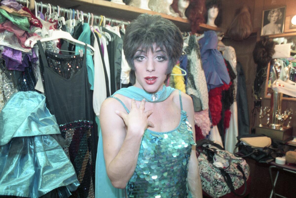 Impersonator Holly Wood as Liza Minnelli stood in a dressing room at the Brass Rail in Hillcrest in 1992.