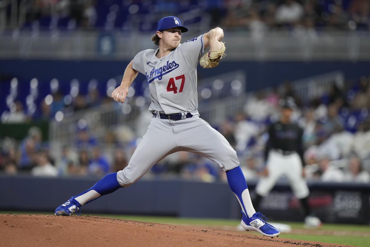 Los Angeles Dodgers' Ryan Pepiot delivers a pitch during the first inning.