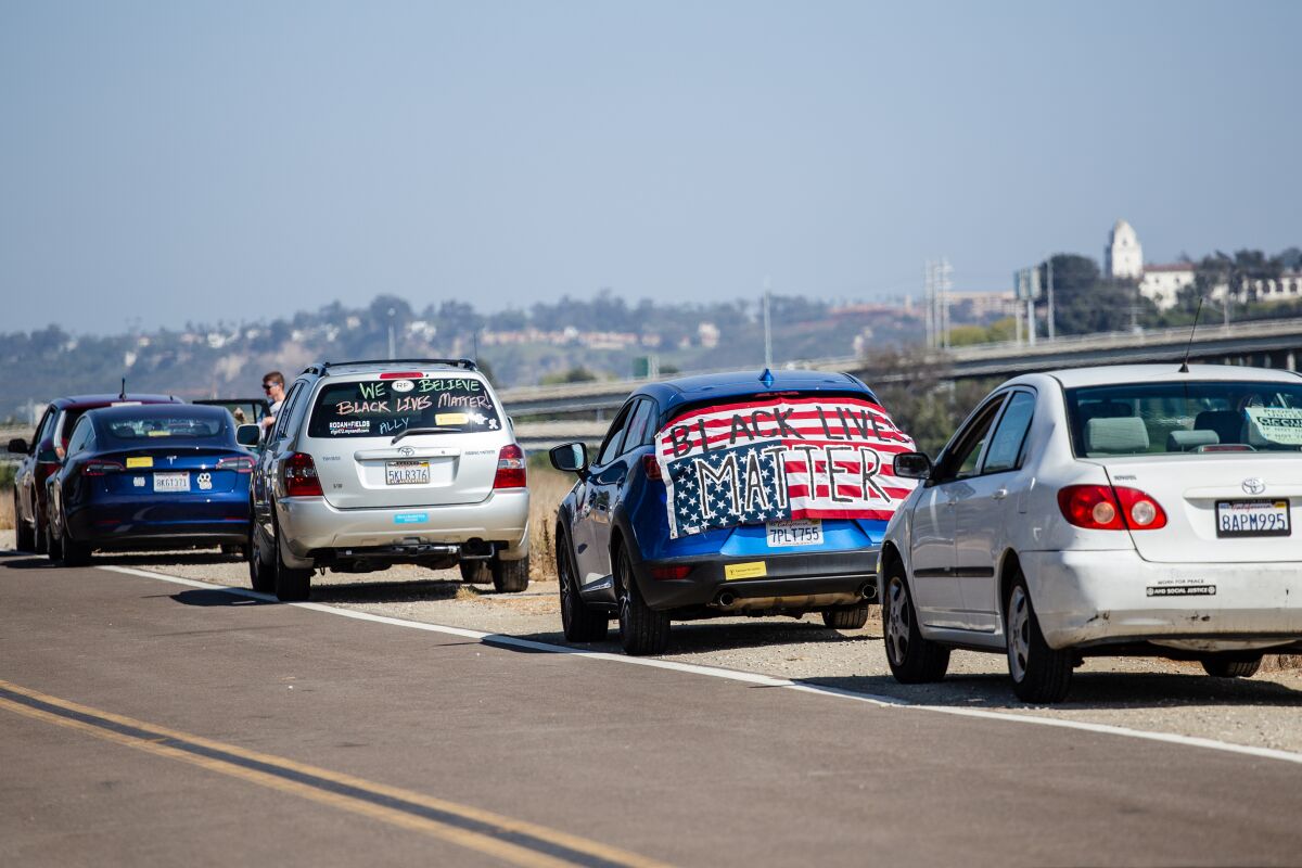 Protesters decorated their cars to show support for the Black Lives Matter movement.