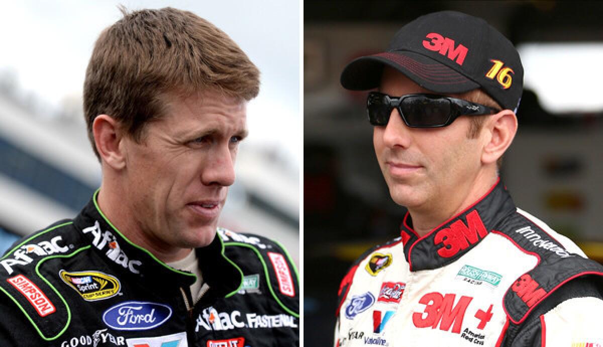 Roush Fenway Racing drivers Carl Edwards, left, and Greg Biffle will try to keep alive their Sprint Cup championship hopes this weekend in Dover, Del.