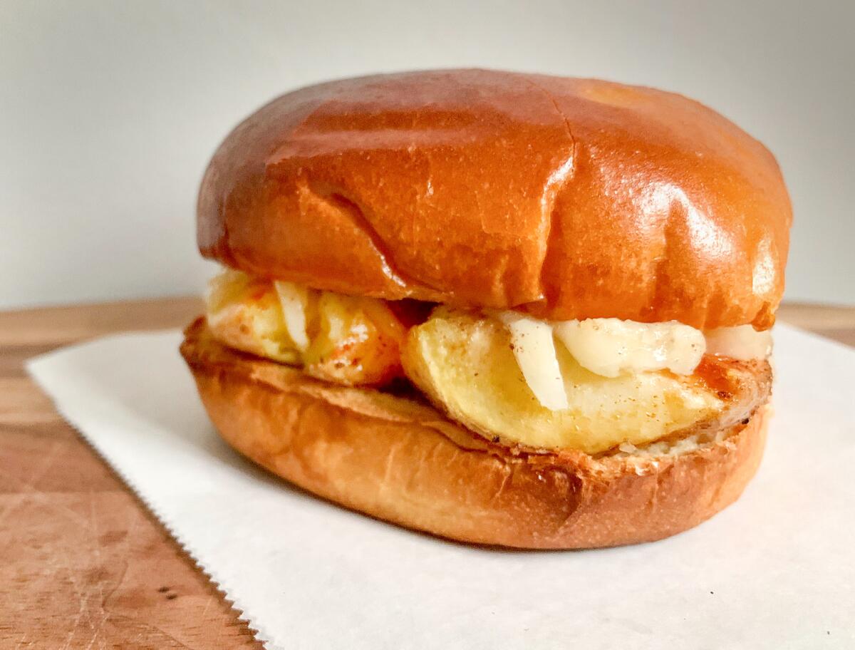 smashed potato melted cheese sandwich