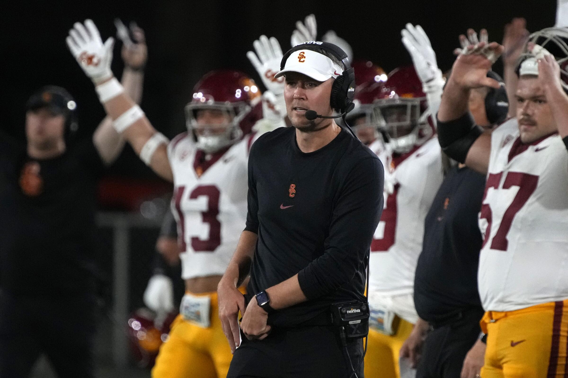 USC coach Lincoln Riley in the first half during an NCAA college football game.
