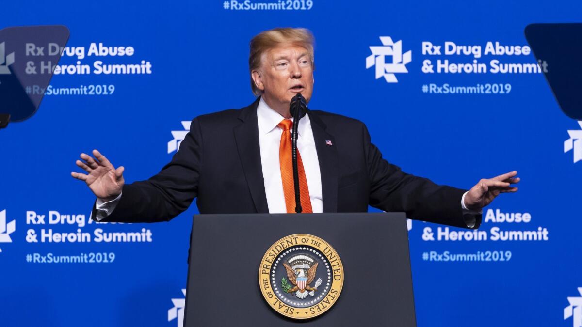 President Trump speaks during a drug abuse summit in Atlanta on April 24.