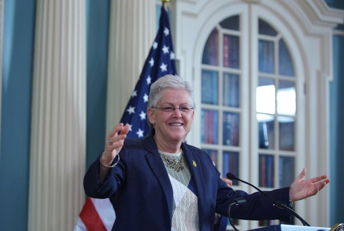 Environmental Protection Agency Administrator Gina McCarthy speaks in February at the State Department in Washington.