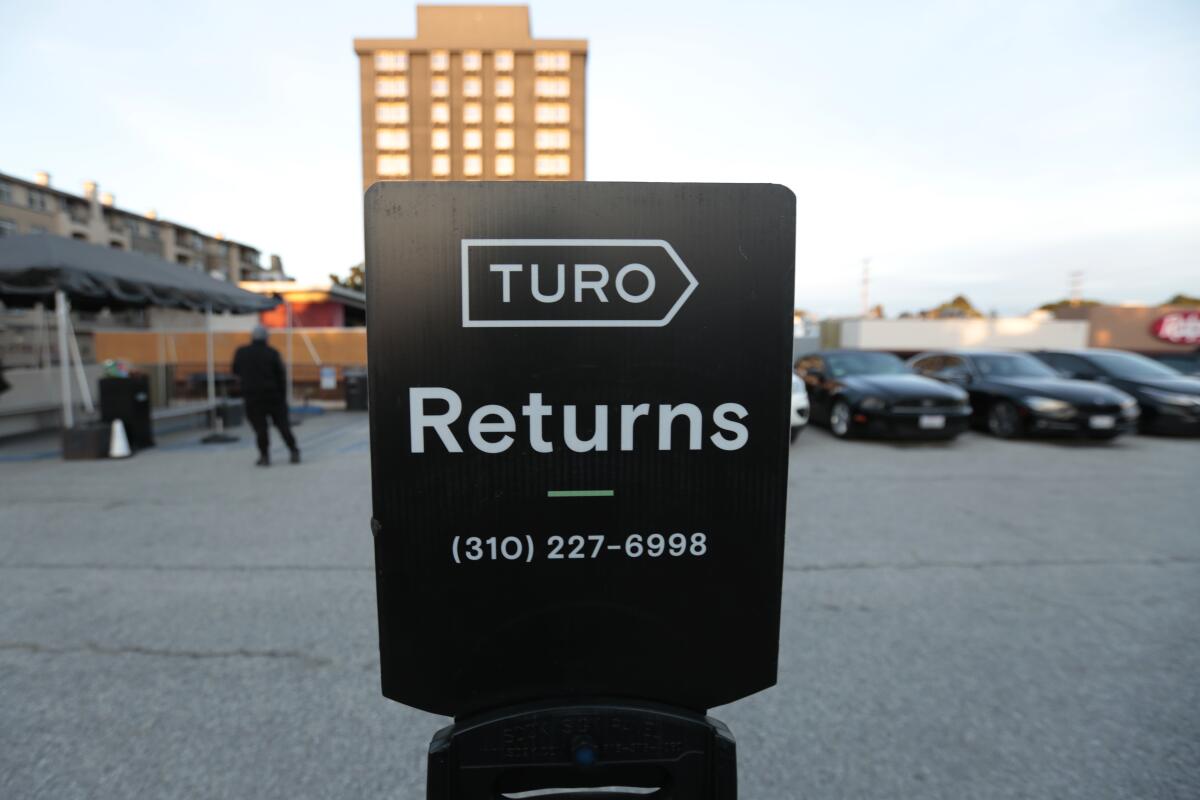A Turo car rental valet lot in Los Angeles in December.