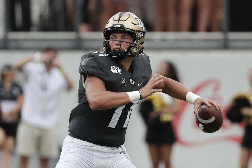 Central Florida quarterback Dillon Gabriel throws a pass against Stanford.