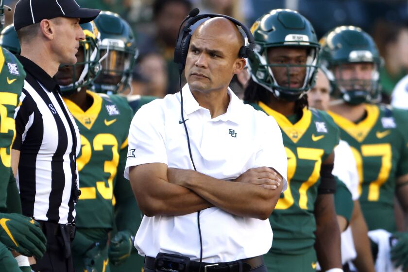 Baylor head coach Dave Aranda looks on from the sideline during the second half.