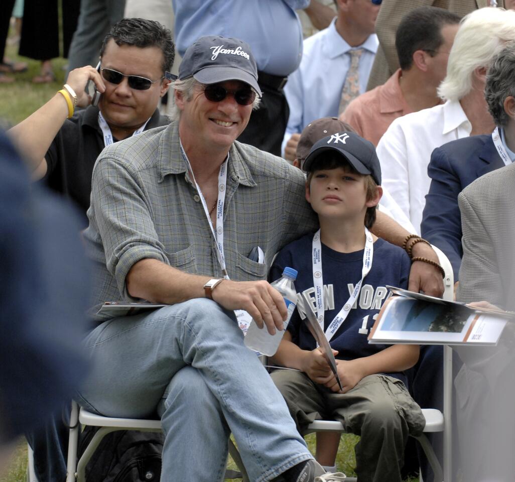Actor Richard Gere and his son attended the Baseball Hall of Fame inductions of Cal Ripken Jr and Tony Gwynn.