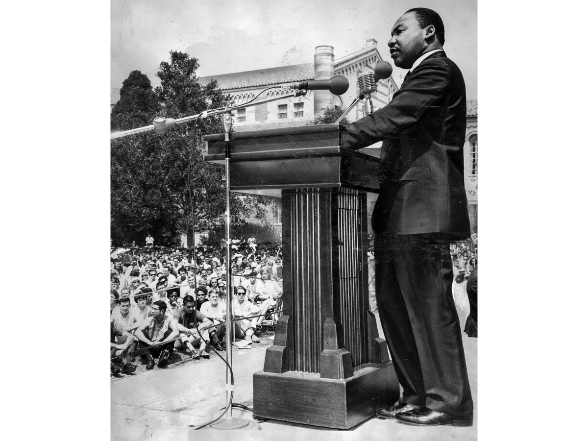 April 27, 1965: King addresses students at UCLA.