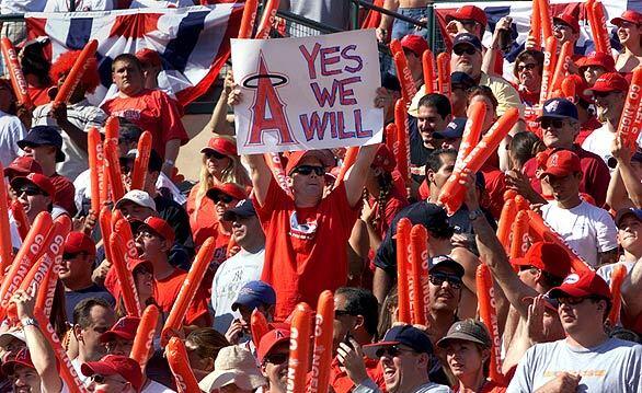 ALDS: The faithful in the stands react when the Angels jumped out to a 9-3 lead over the New York Yankees in Game 4 of the American League Division Series. "They're finally going to be recognized," said one fan.