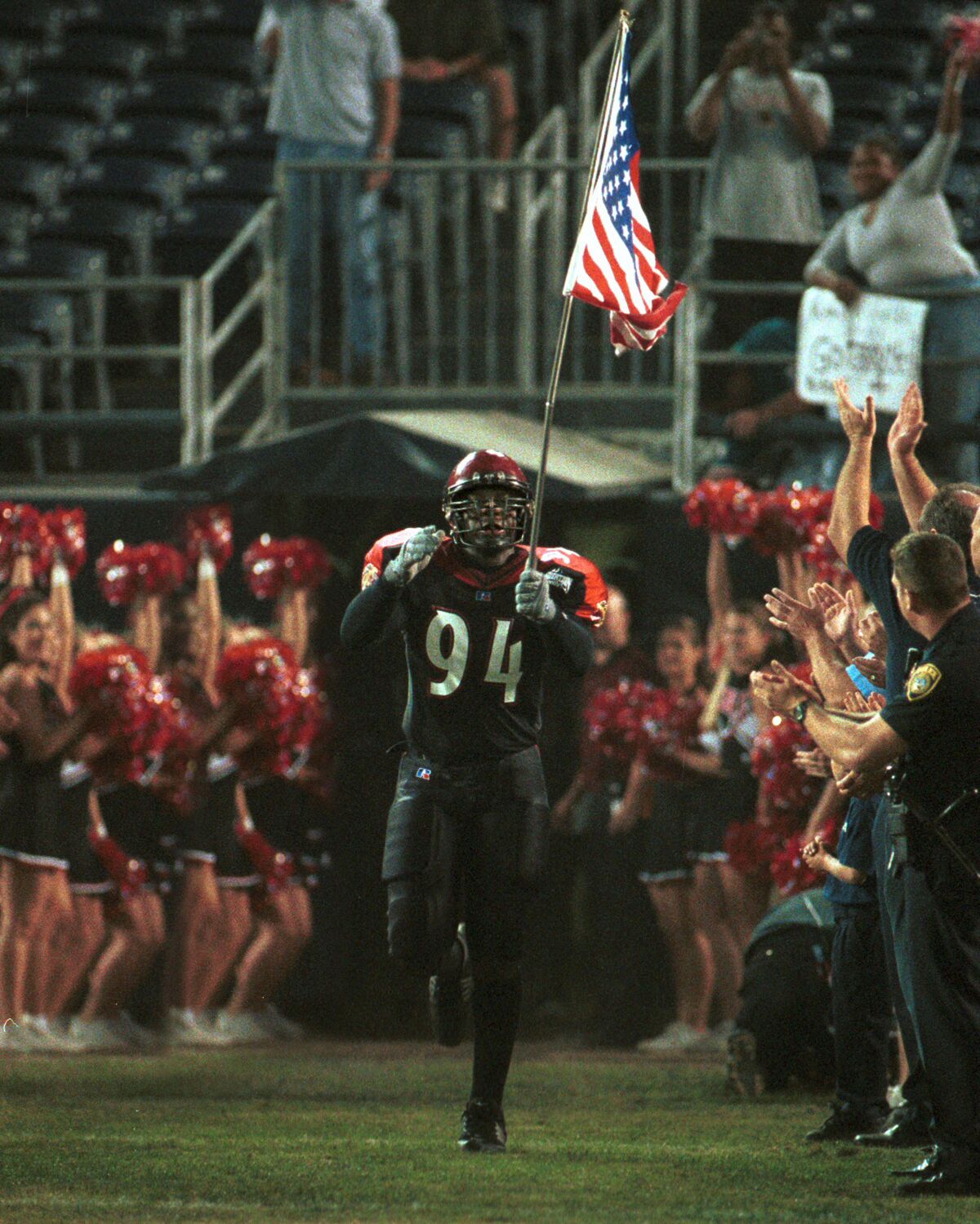 Emotions were high for the Aztecs' first home game after the Sept.  11, 2001 terror attacks. 