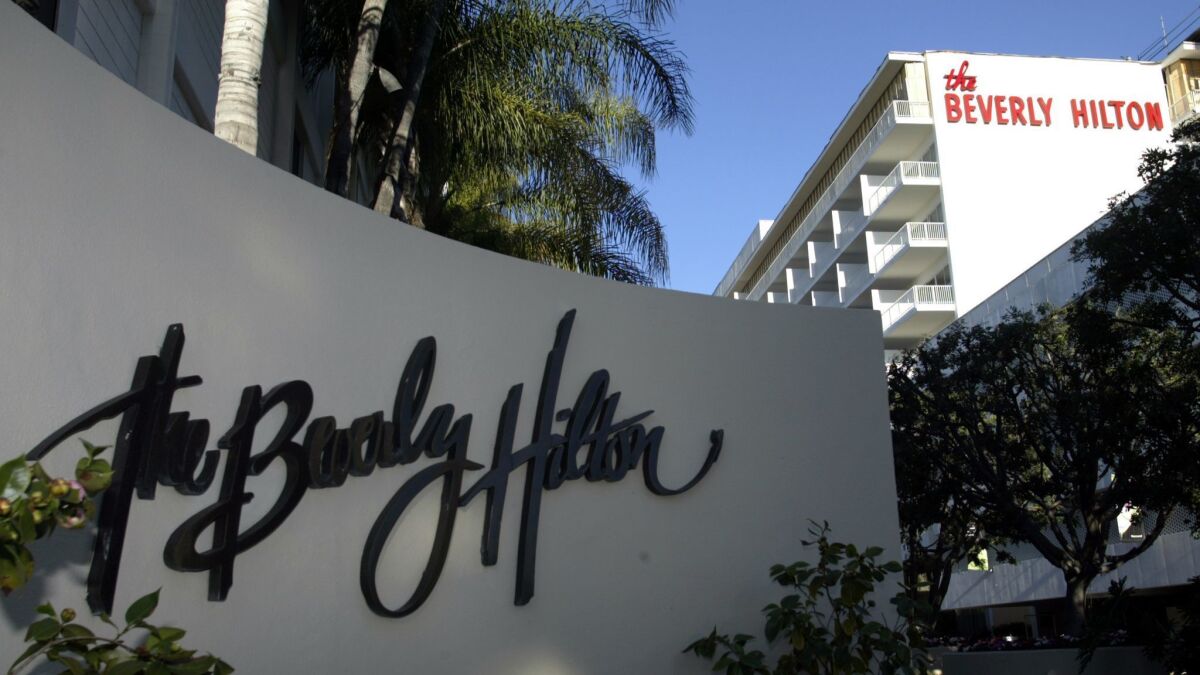 Hilton has not rolled out the app at the Beverly Hilton in Beverly Hills, but it hopes to do so in the future.