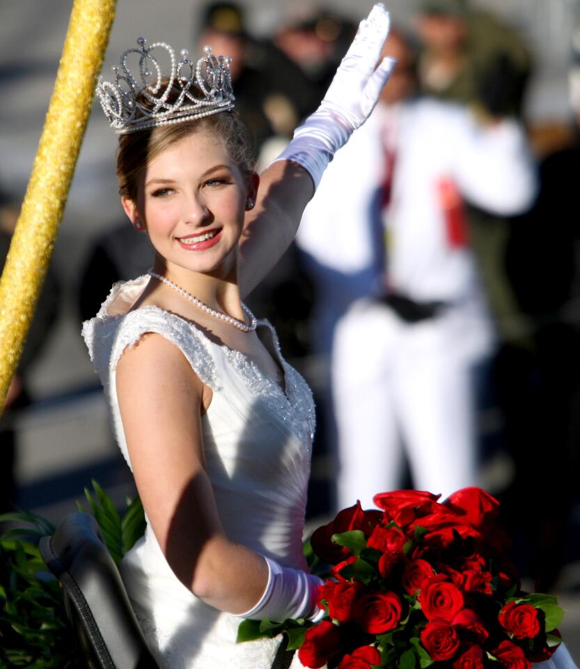 The 2016 Royal Court float with 2016 Rose Queen and Flintridge Preparatory School senior Erika Karen Winter makes its way down Orange Grove Avenue during the 2016 Rose Parade in Pasadena on Friday, Jan. 1, 2016.