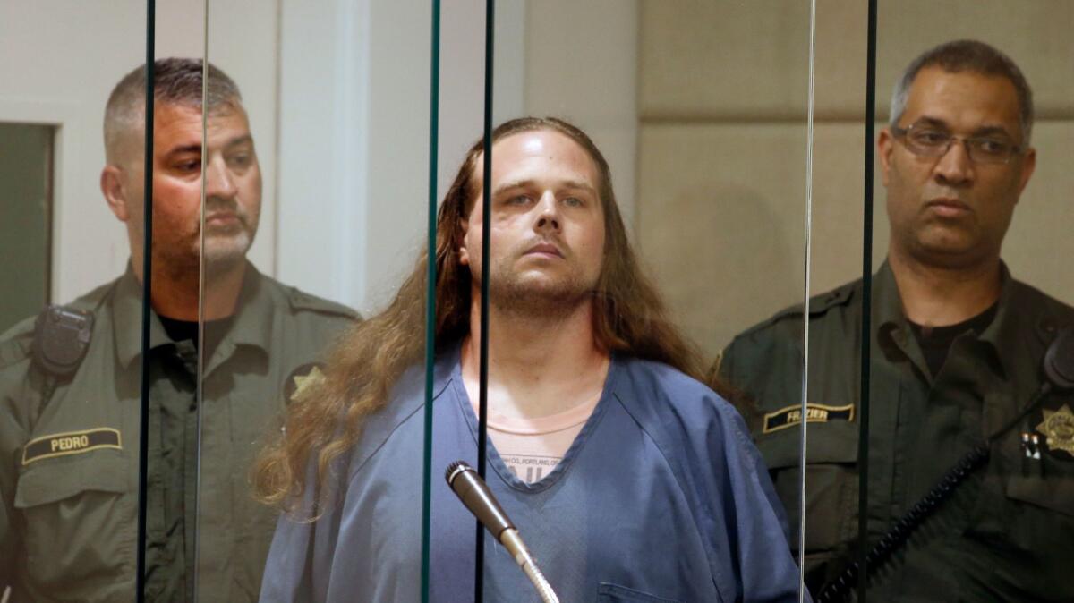 Accused murderer Jeremy Joseph Christian is arraigned in Multnomah County Circuit Court in Portland, Ore. on May 30.