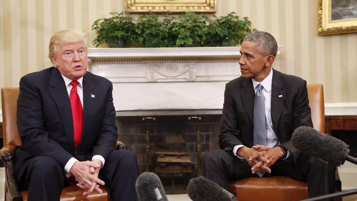 President Obama meets with President-elect Trump in the Oval Office on Thursday, Nov. 10, 2016.