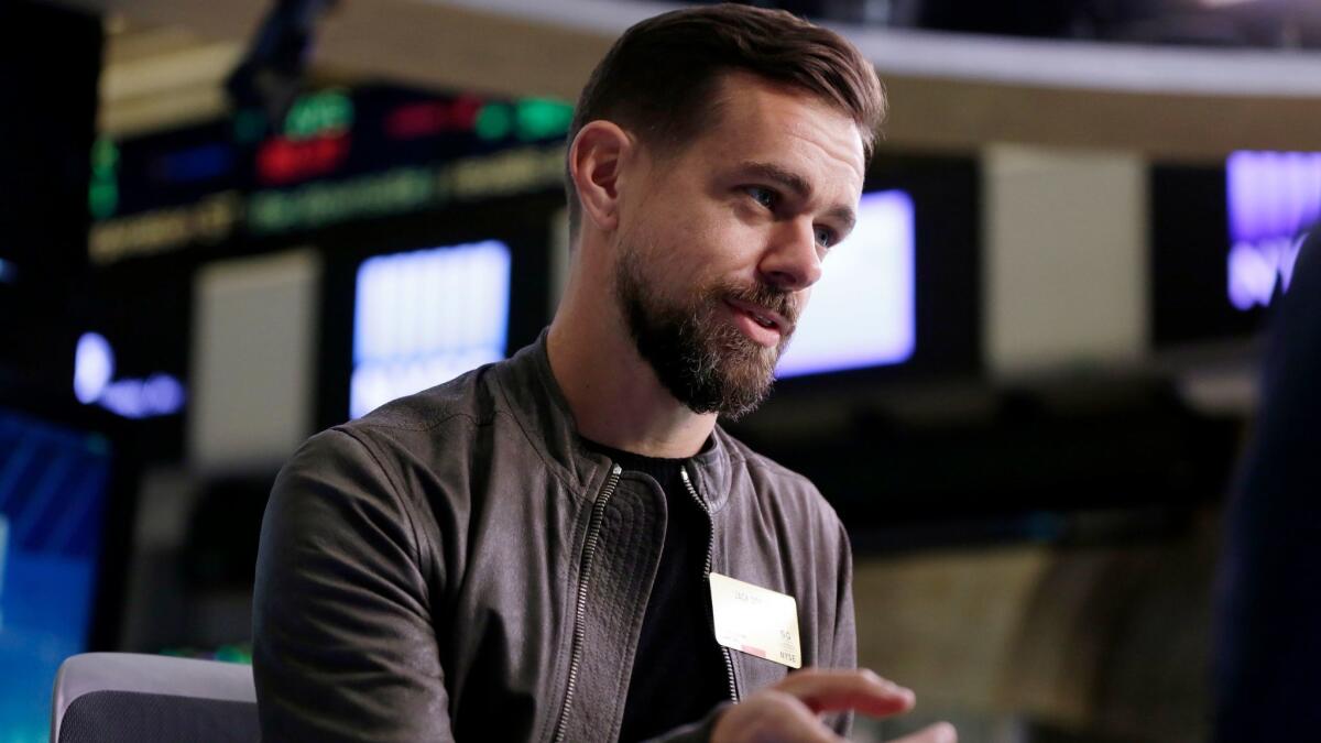 Twitter CEO Jack Dorsey at the New York Stock Exchange In November 2015. He said Sunday that he believes President Trump's controversial use of the social media platform serves a greater political good.