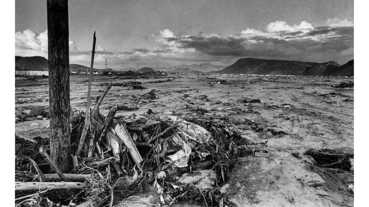 Oct. 2, 1976: Part of a La Paz, Mexico, shantytown destroyed by a wall of water and mud during Hurricane Liza.