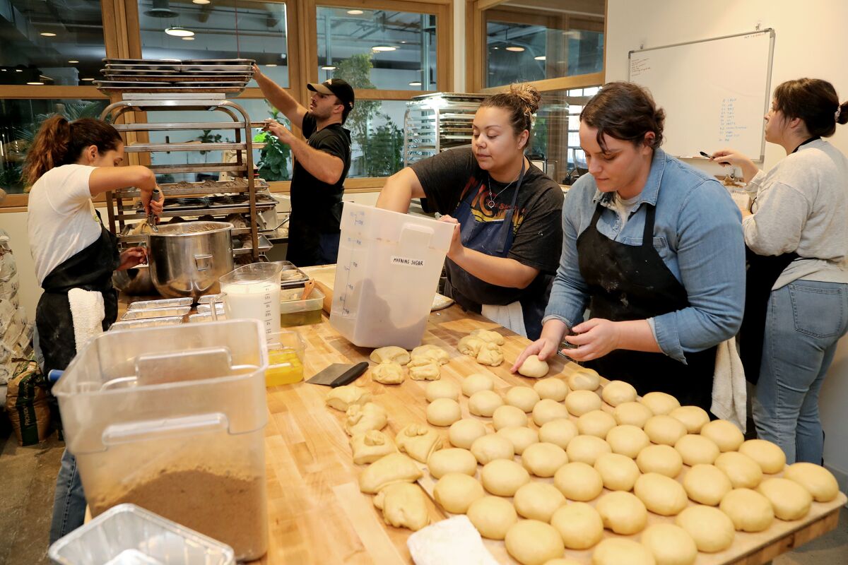 Pastry chef Kieran Tyler works alongside the pastry team at the recently opened Rye Goods.