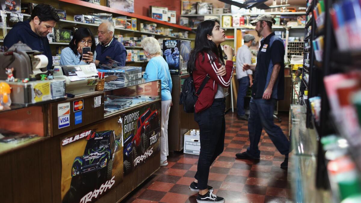 Customers at Evett's Model Shop in Santa Monica.