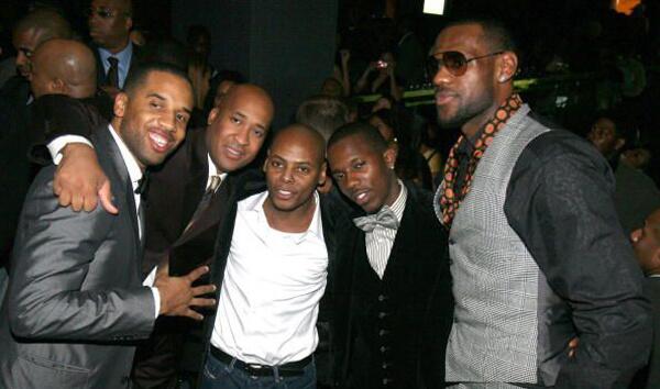 LeBron James celebrated his 23rd birthday with (L-R) Maverick, William 'Worldwide' Wesley, Ty-Ty and Rich Paul at the 40/40 Club in Las Vegas