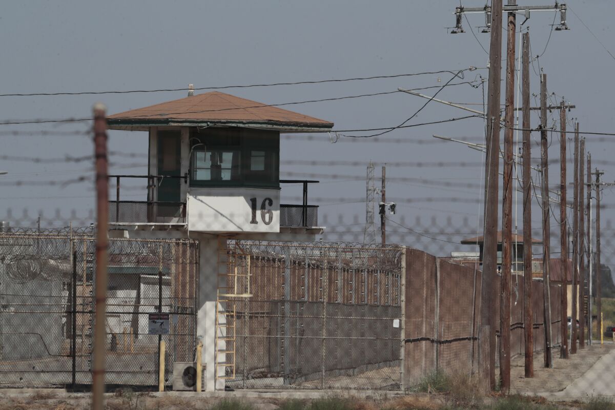 Outside the California Institute for Men in Chino. The prison reported more than 600 cases of COVID-19 and nine deaths. 