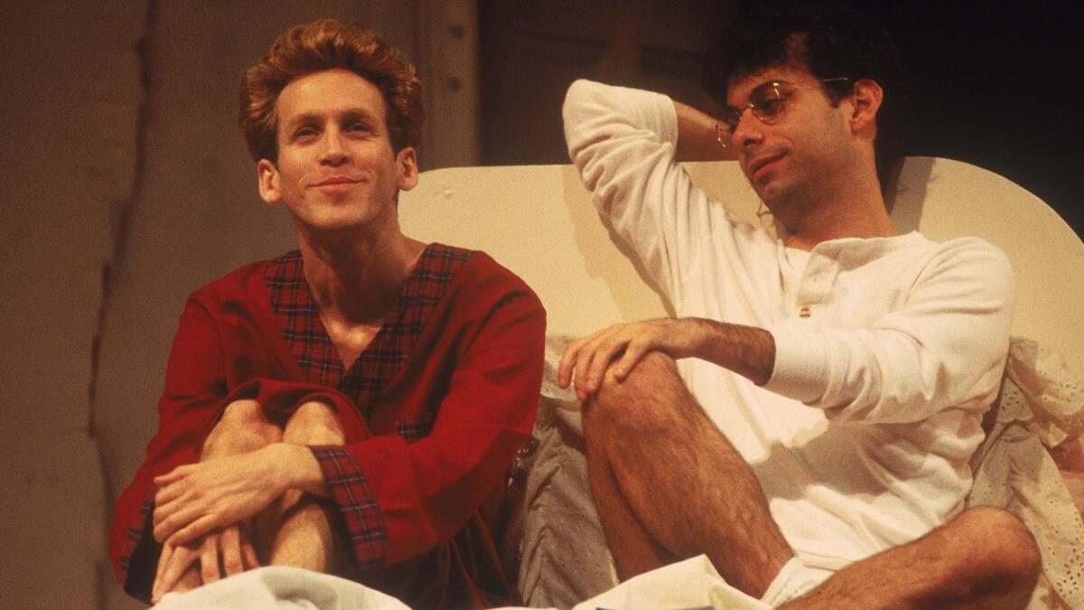 Joe Mantello as Louis, right, and Stephen Spinella as Prior in "Angels in America" in 1992, when the play was staged in Los Angeles prior to its Broadway run.