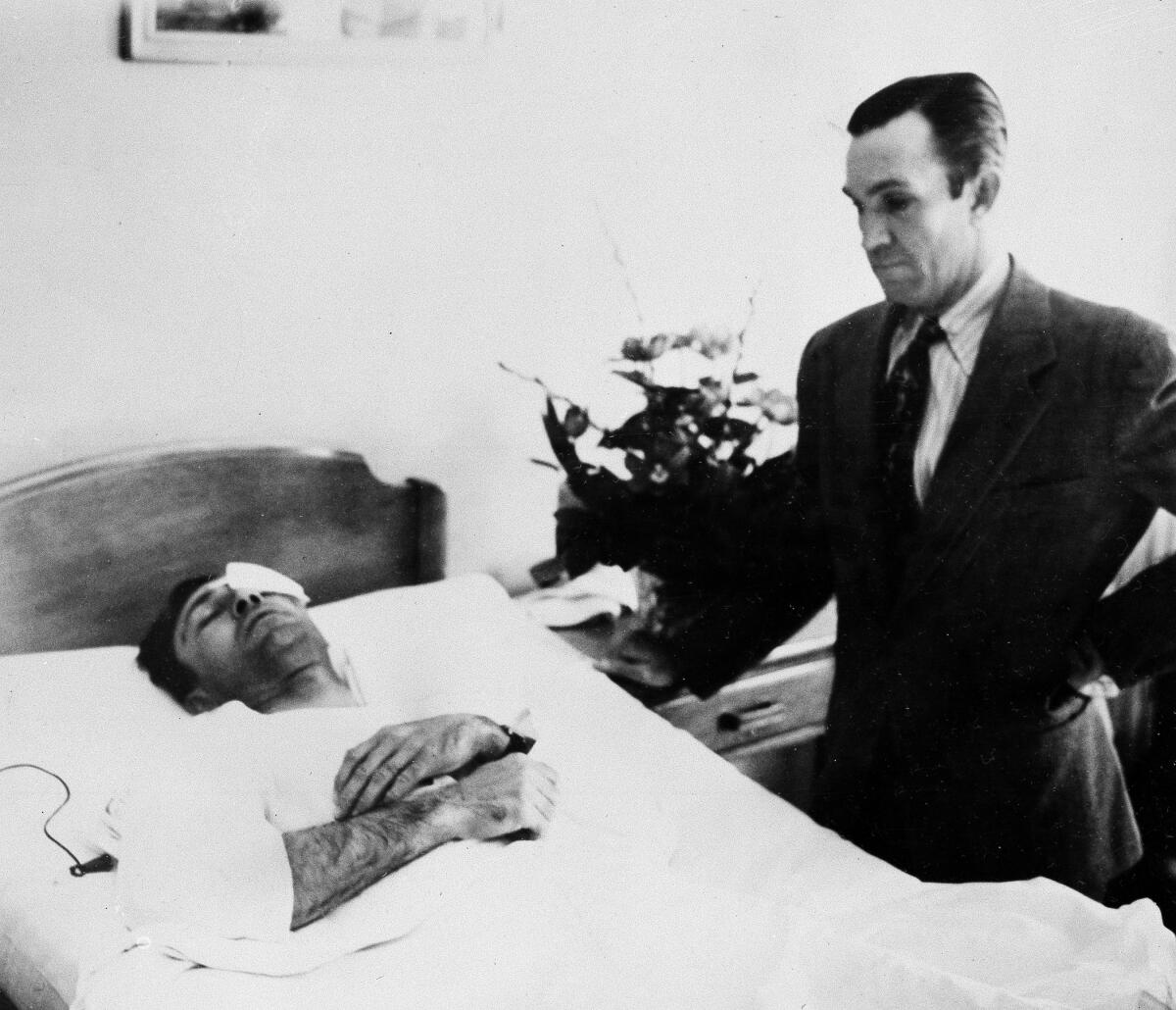 Golfer Ben Hogan lies in an El Paso, Texas, hospital as he recovers from injuries sustained in a car crash.