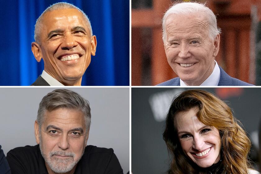 Former president Barack Obama, president Joe Biden, George Clooney and Julia Roberts. (Associated Press Photos)