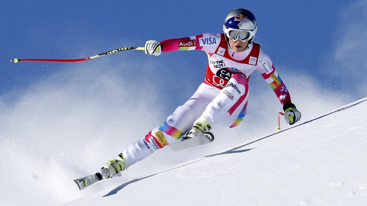 Lindsey Vonn competes during Saturday's World Cup downhill event in St. Moritz, Switzerland.