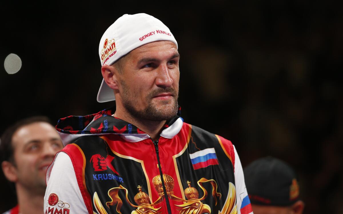 LAS VEGAS, NEVADA - NOVEMBER 02: Sergey Kovalev prepares for his WBO light heavyweight title defense against Canelo Alvarez at MGM Grand Garden on November 2, 2019 in Las Vegas, Nevada. Alvarez won the title by an 11th-round knockout. (Photo by Steve Marcus/Getty Images) ** OUTS - ELSENT, FPG, CM - OUTS * NM, PH, VA if sourced by CT, LA or MoD **