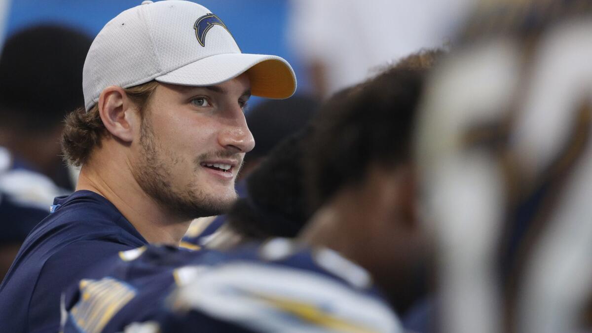 Chargers defensive end Joey Bosa looks on during the second half of a preseason game against the New Orleans Saints on Aug. 25.