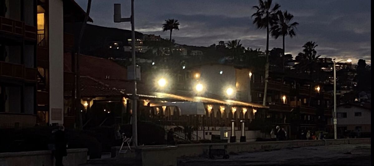 La Jolla Shores Association trustee Meinrat "Andi" Andreae says these lights at the La Jolla Shores Hotel are too bright.